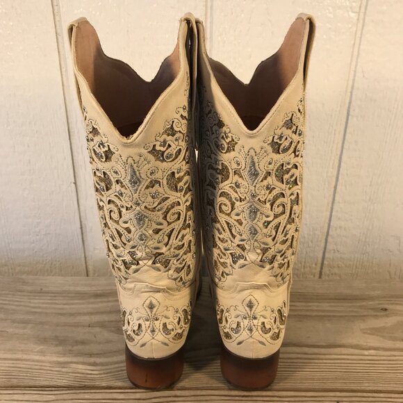 Crysigne Rhinestones and Glitter Womens Cream Western Boots US 8 - Picture 12 of 12